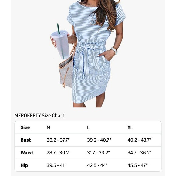 Merokeety Striped T Shirt Dress Blue/White Size L - Picture 3 of 7